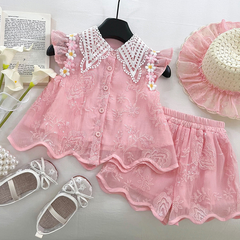 Chinese-Style Embroidered Top & Shorts Set