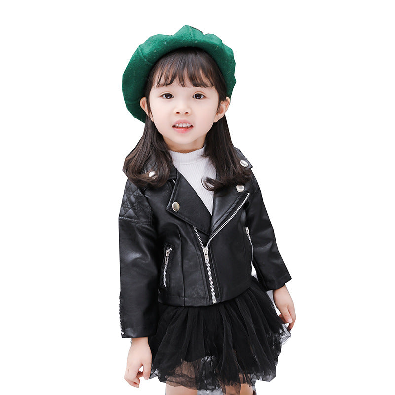 Kids PU Leather Motorcycle Jacket