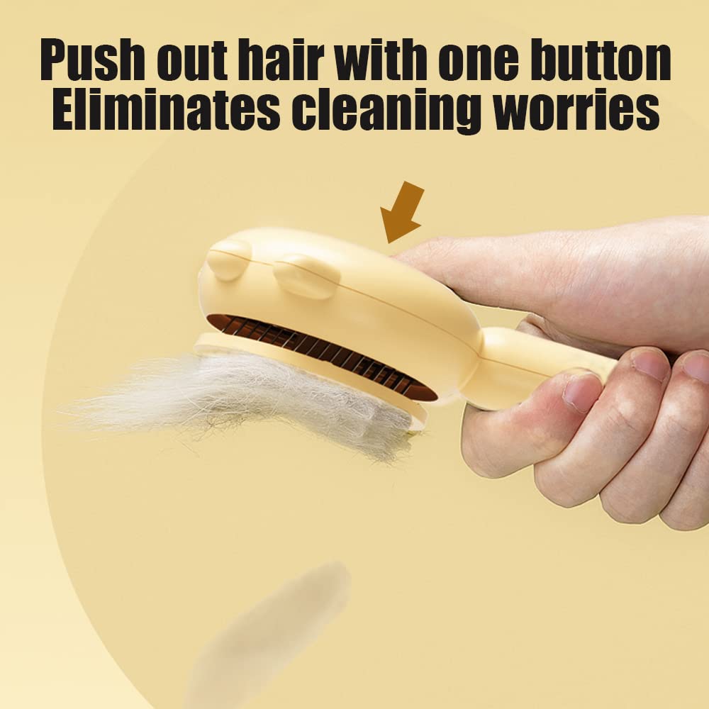 Pressing the button to push collected hair off the brush