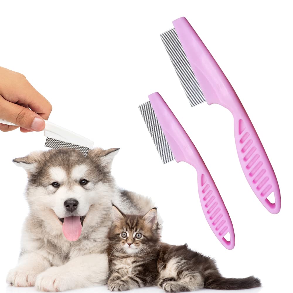 Fine-tooth face combs in rose red with a dog and a kitten