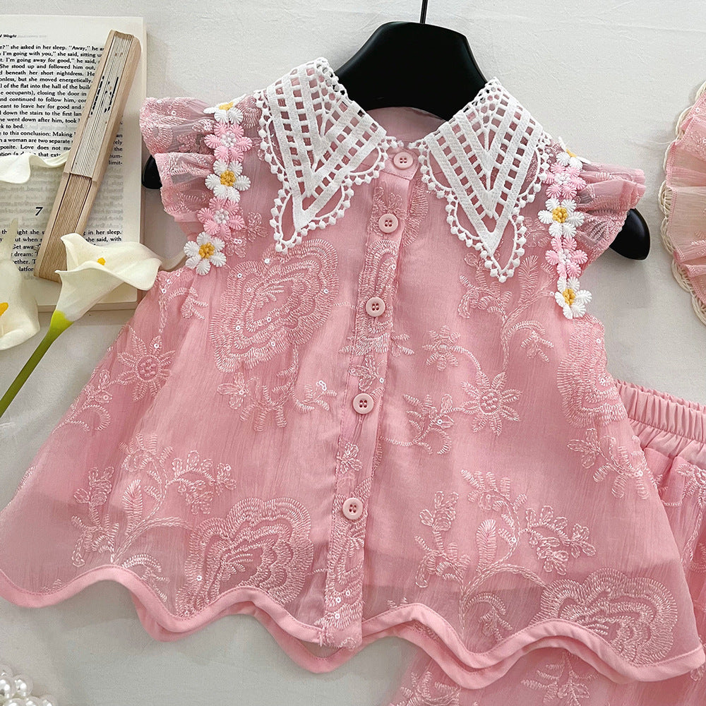 Chinese-Style Embroidered Top & Shorts Set