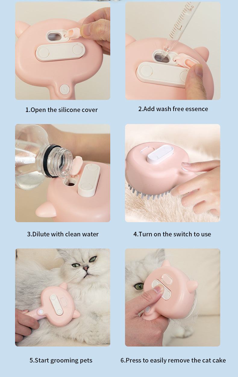 Step-by-step: fill with water, switch on, brush, release hair