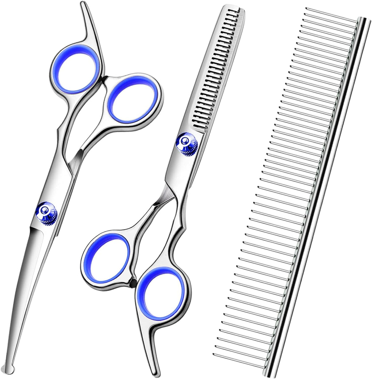 Pet grooming scissors kit with blue rings