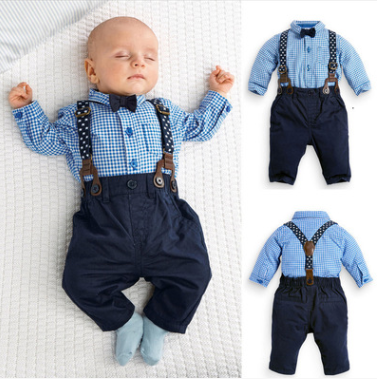 Boys' Plaid Shirt & Bib Suit Set
