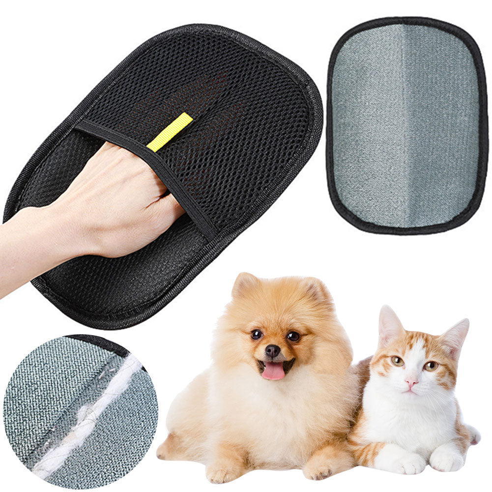 Black mesh deshedding grooming glove with a dog and a cat