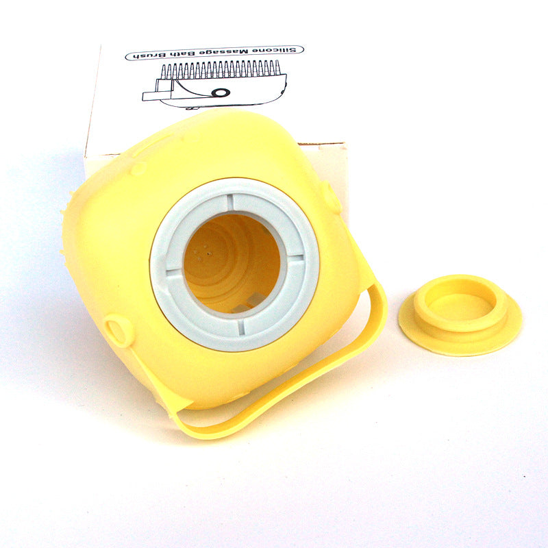 Shampoo chamber opening and cap on the bath brush