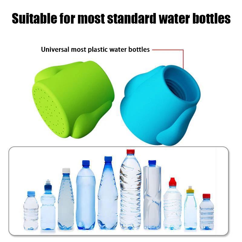 Shower sprayer in green and blue, fits most plastic water bottles
