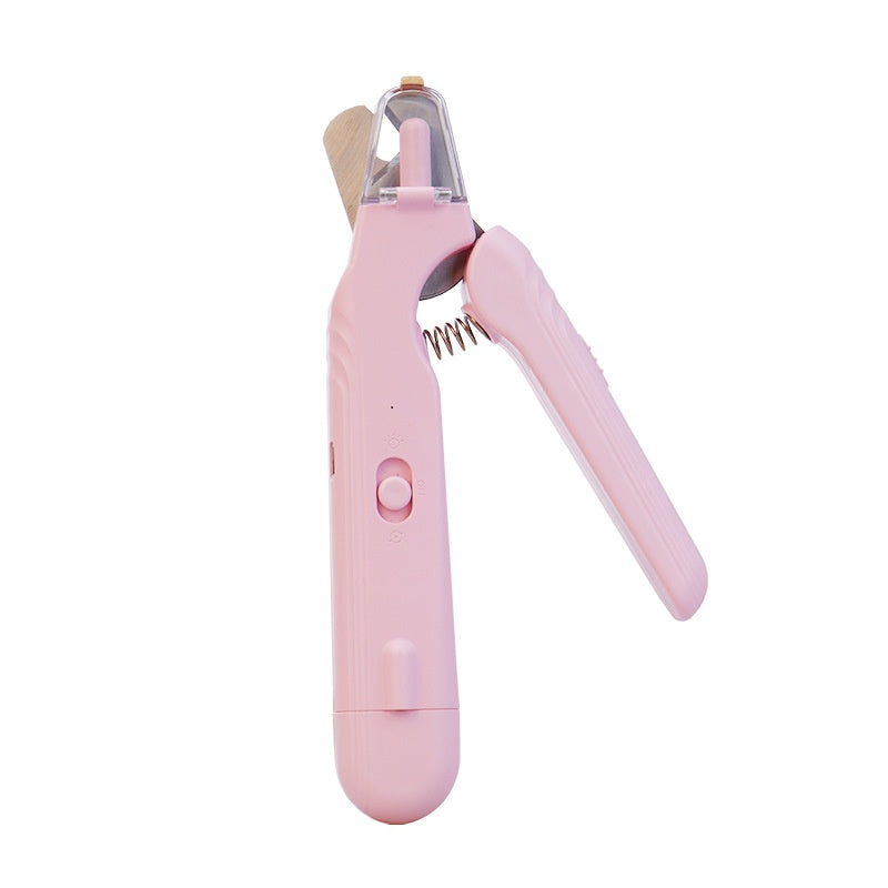 2-in-1 LED pet nail clipper and grinder, pink, on a white background