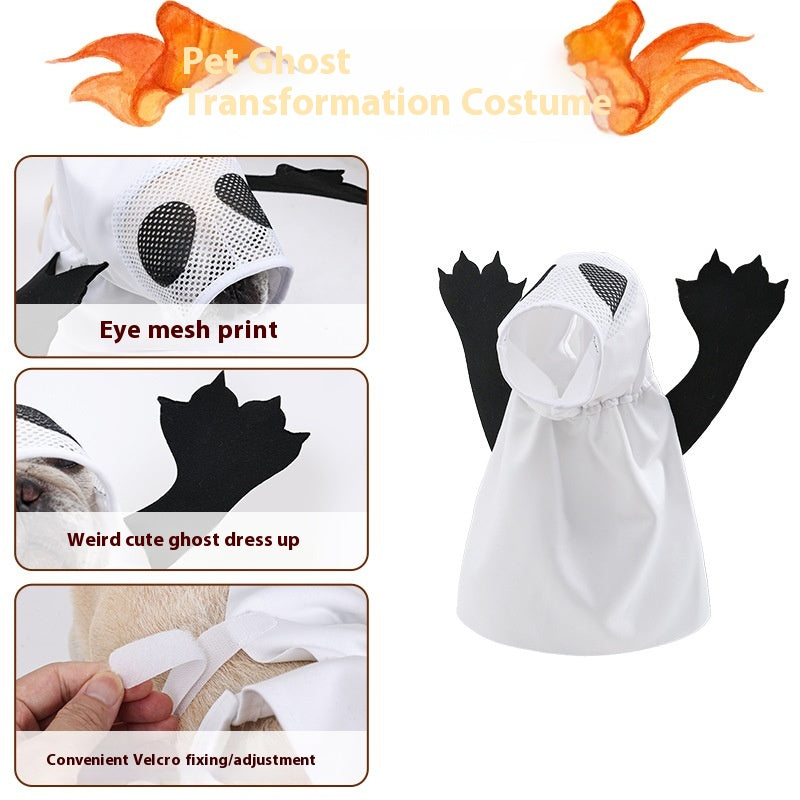 Ghost costume features: mesh eyes and hook-and-loop fastening