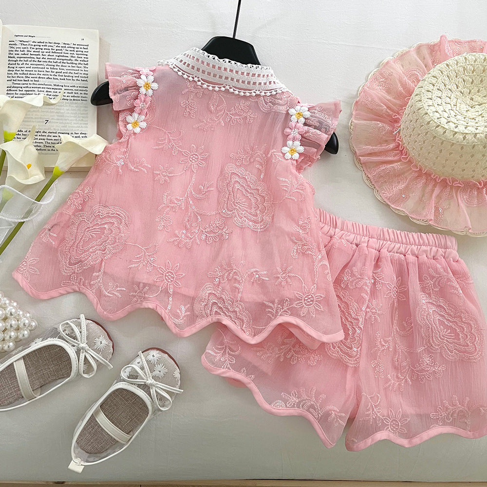 Chinese-Style Embroidered Top & Shorts Set