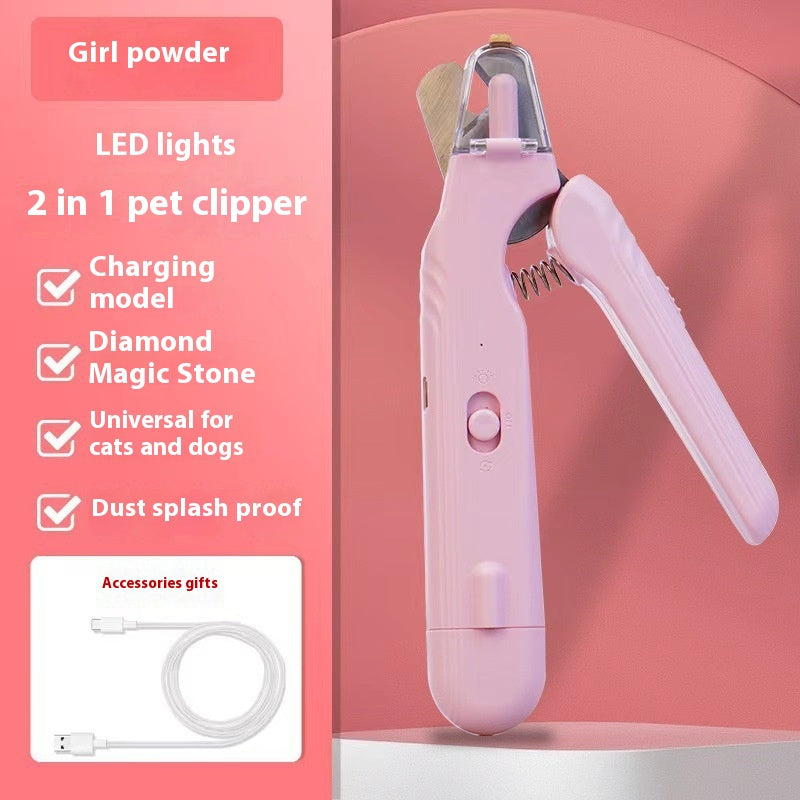 Nail clipper and grinder in pink with USB Type-C cable